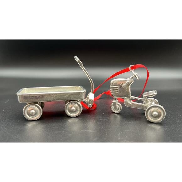 Lenox Kirk Stieff Pewter Toy Wagon & Lawn Mower Trike Pewter Ornament USA - Picture 1 of 15